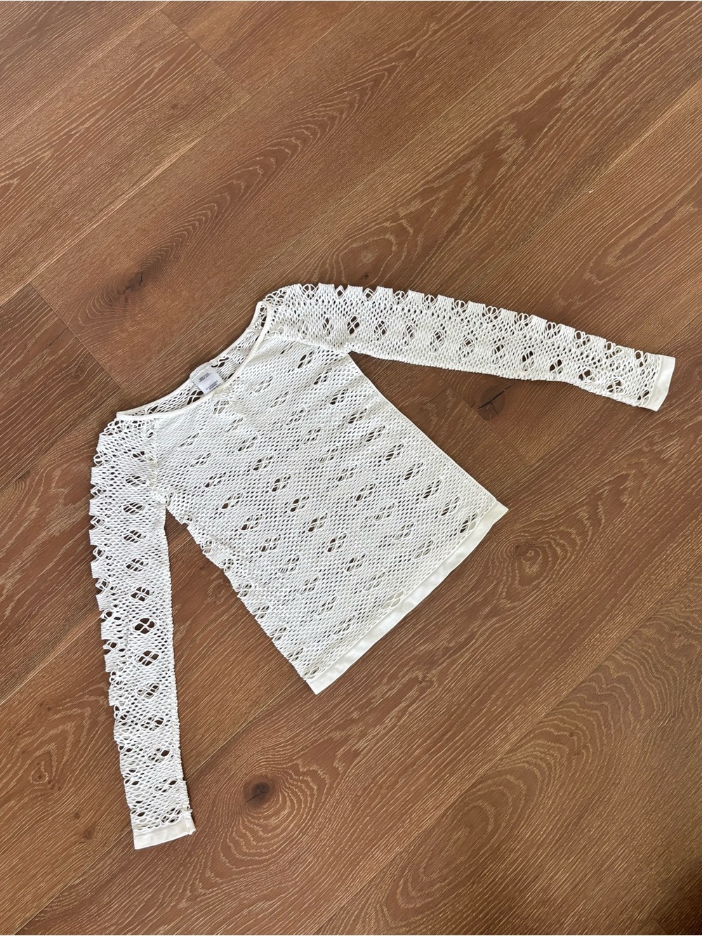 Guess Women's White Open Knit Mesh Fishnet Lace Long-Sleeve Top Size XS/S